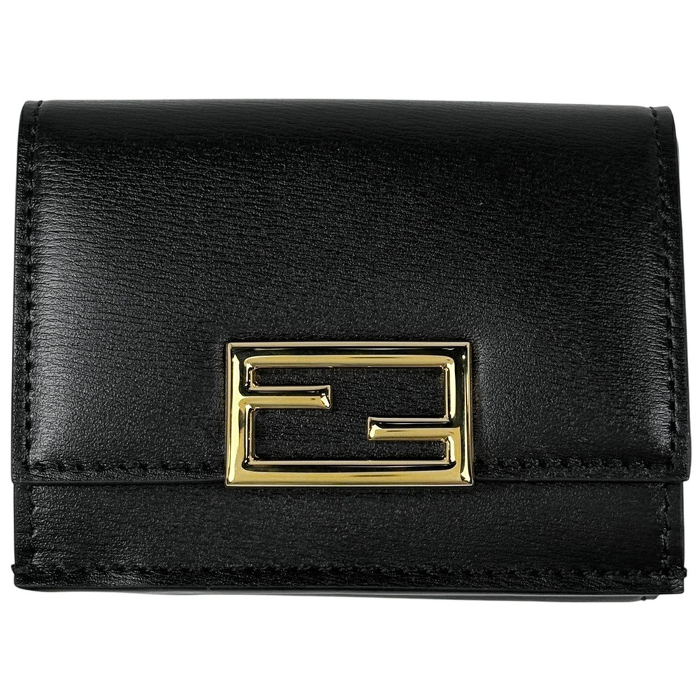 Fendi Trifold Wallet Tri fold Zucca Leather Black